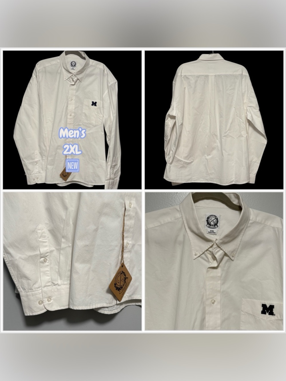 Men’s Michigan U of M Oxford XXL Button Up Shirt White Logo Pocket Cotton NWT